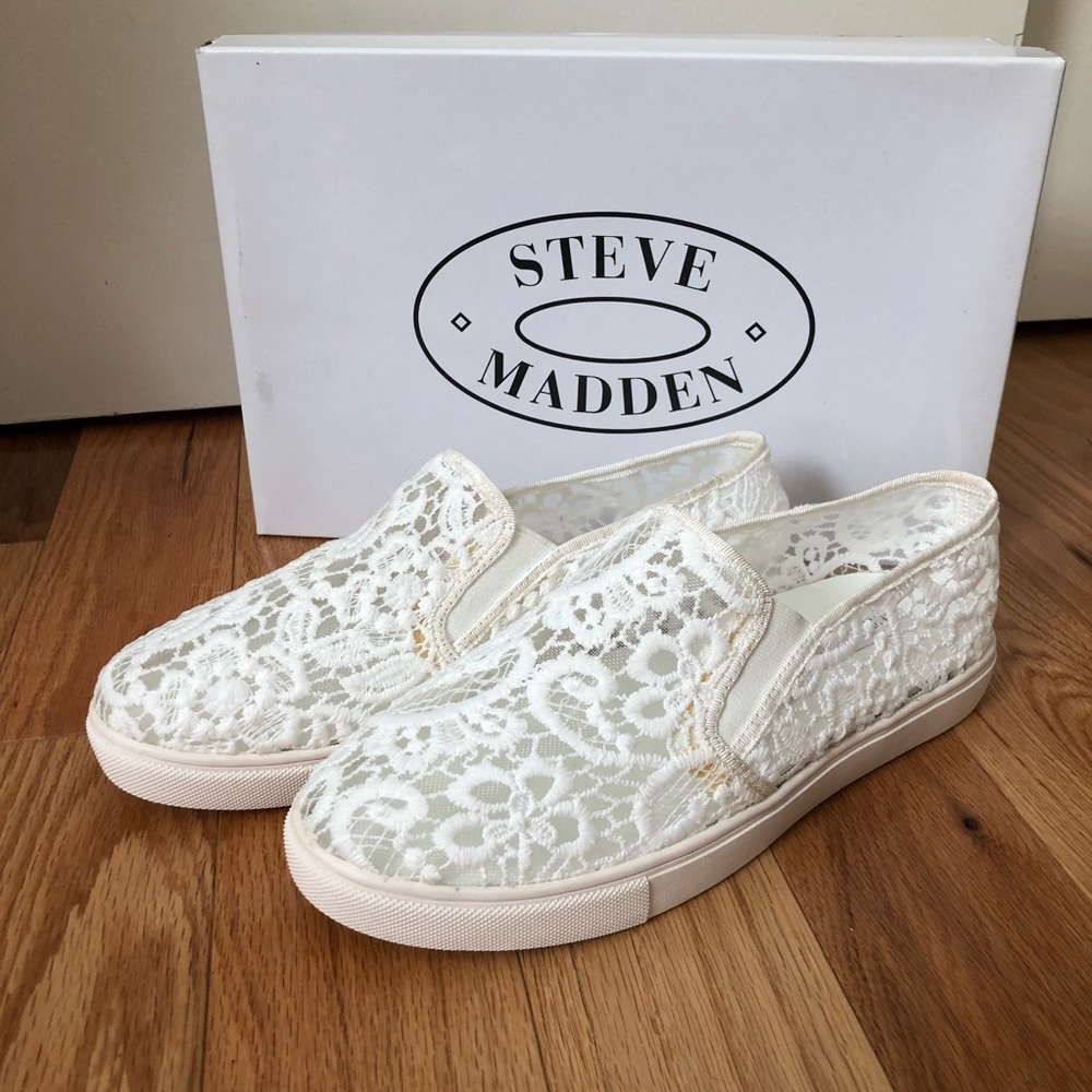 Steve Madden White Lace Slip on Sneakers Size 8.5